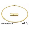 3mm golden flat snake chain necklace 400mm length weighing 8g with detailed macro view - Smooth Short Thin Style (KN33344-Z)