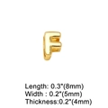 Macro view of gold-plated letter F charm pendant showing dimensions 8mm by 5mm - Letter F