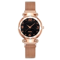 Elegante rotgoldene Sternenhimmel Quarz Uhr für Damen mit facettiertem Glas und Meshband - Roségold