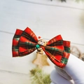 Haarclip met rode geruite strik en schattige 3D-kerstbeer voor kleine meisjes - Beer Strik Haarclip (1st)