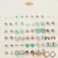 Set of 30 pairs of gold and silver stud earrings with butterflies, flowers and pearls - Retro Ethnic Style Mixed (FX792)