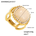 Anillo de acero inoxidable dorado con piedra natural cuadrada y borde de circonitas - Aventurina blanca natural (Talla 7) / Dorado