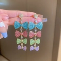 Colorful rhinestone bow tassel drop earrings with sparkling crystals for women - Multicolor - Bow Tassel
