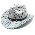 Light blue western cowboy hat with seagull print and turquoise studded leather band - M (56-58cm) / Indent Top / Seagull Print / Pinch Front Blue