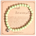 Pink zebra jasper beaded bracelet with silver heart charm and gift card display - Imperial Green Heart Style