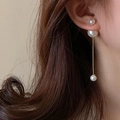 Long pearl drop earrings with three round pearls on a delicate gold chain for women - Minimalist Three Pearl Gold Long Chain Earrings (36#)