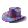 Cappello da cowboy olografico arcobaleno con sfumature colorate per feste e festival - M (56-58cm) / Viola Lucido