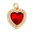 Gold plated copper heart pendant with red stone and white zircon halo, 22mm size - Blue M84423-gold