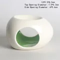 Ivory ceramic aromatherapy burner with green interior, pebble shape, size 13x9.5x8.5cm - Large Egg Shaped Burner