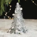 25cm silver tinsel Christmas tree decoration with white dots for festive desktop decor - Silver Christmas Tree