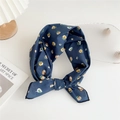 Square floral cotton headscarf in blue with yellow flower print and knotted design - Navy Yellow Floral