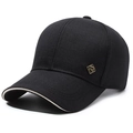 Classic black cotton baseball cap for men featuring a gold metal logo and white sandwich brim - Letter R Black