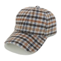 Nahaufnahme des klassischen Tweed-Karomusters auf einer 6-Panel-Wollmischkappe - Braun Blau Grau Beige Kariert (B)