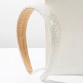 Detail view of crystal padded headband with iridescent rhinestones and soft lining - Off White