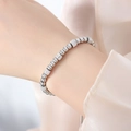 Silver beaded bracelet with pavé cubic zirconia charms and adjustable slide closure - Polished Round Bead Style (E419) / Steel