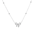 Silver bead chain bracelet with hollow bow charm in polished titanium steel - Bead Bowknot Necklace / Steel