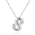 Detailed close-up of a silver balloon letter S pendant on a beaded stainless steel chain - S-Steel