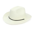 Dettaglio della trama intrecciata e del nastro nero sottile sul cappello fedora di paglia - Bianco