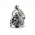 Retro stainless steel motorcycle guardian bell pendant with skull rider relief - Steel Color (Pendant + Key Ring)