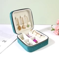 Dark green velvet travel jewelry box with zipper closure and necklace hooks - Teal