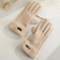 Beige waffle knit winter gloves for women with faux fur trim and touch screen support - Waffle Fur Cuff / Brown
