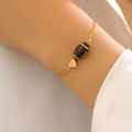 Bracelet doré avec perle de rugby marron scintillante et petit pendentif cœur - Bracelet de Rugby