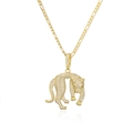 Gold-plated leopard pendant necklace with sparkling zircons on a classic Figaro chain - Gold