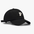 Classic black cotton baseball cap featuring a premium white letter P 3D embroidery detail - Letter P (Black)