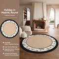 Modern French round carpet with floral butterfly border in beige and black finish - Diameter 80cm / Madrid Holiday