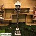 Medium 120cm vintage white wooden Christmas lamppost with pine and red berry accents - Height 120cm / Wooden Street Light - Medium