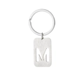 Silver metal keychain with a brushed military tag featuring a hollowed-out letter M design - Letter M
