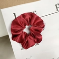 Elegant wine red satin oversized scrunchie hair tie with smooth glossy silk texture - Satin Cinnabar Red
