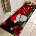Detailed view of long Christmas rug with vintage alarm clock and festive red print - 40x60cm / FXD249 (Red Clock)