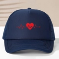 Cappello trucker blu navy con motivo a battito cardiaco rosso e rete traspirante - Taglia unica / Tutto Blu Marino