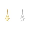 Hamsa hand pendants with lobster clasps in polished gold and silver metal finishes - Hamsa Hand Heart