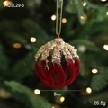 8cm burgundy flocked hollow Christmas ball with gold glitter sequins and faux pearl detail - Hollow Style
