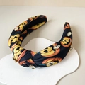 Cerchietto di Halloween annodato con stampe di zucca e strass lucidi per capelli - F-Zucca con Strass Neri
