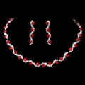 Detailed view of silver bridal necklace and red rhinestone earrings on black background - Necklace + Earrings / Red (2-Piece Set)