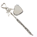 Silver metal heart mirror keychain with delicate bow charm and long chain fringe - Heart Clasp + Heart Mirror + Tassel / Silver Heart (Heart Mirror Style)