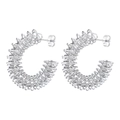 Silver twisted metal wire C-shaped hoop earrings with industrial spiral texture finish - Spring No.5 Steel Color