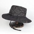 Men's black camo sun hat with wide brim, metal vents and adjustable windproof cord - Adjustable / Black Camouflage