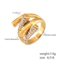 Bague entrelacée irrégulière en acier titane doré ornée de diamants tchèques - US 6
