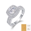 Luxuriöser Moissanit-Ring mit quadratischem Halo und GRA-Zertifikat in Silberoptik - US Größe 9 / R13362-1ct Moissanit + 104 Zirkonia (mit GRA) / Silber