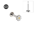 Piercing labret en titane G23 avec motif marguerite blanche et insertion sans filetage - Marguerite - Couleur acier / 1.2x8mm