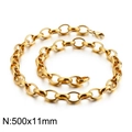 Hip hop gold plated chunky square pearl link stainless steel necklace 500x11mm - 500*11mm Necklace / Gold