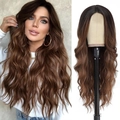Long wavy ombre dark brown lace wig for women with natural middle part style - Gradient Brown