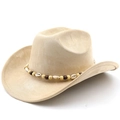 Classic beige suede western cowboy hat with shell and wooden bead decorative band - Light Camel