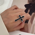 Gotischer Ring mit Kreuzschwert in Silber und Schwarz für einen vintage Look - Weiß-K Verstellbar (F27)
