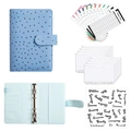 Blue ostrich texture PU leather A5 budget binder with 6-ring binder and zipper pockets - A6 Blue (Luxury Set)
