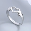 Polished S925 sterling silver ring featuring a romantic heart gesture hand design - US 6 / Silver
